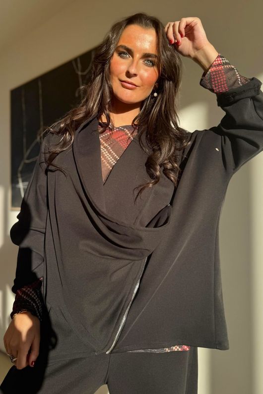 Sola Tech Drape Relaxed Biker Jacket Black